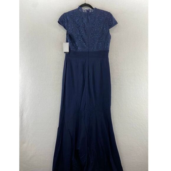 Alex Evenings Womens Size 6 Sequin Lace Formal Gown Dark Navy Blue Blouson Style - Picture 2 of 10